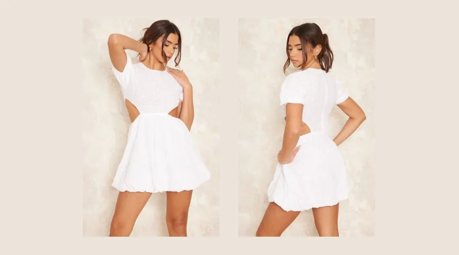 White Broderie Cut Out Smock Dress