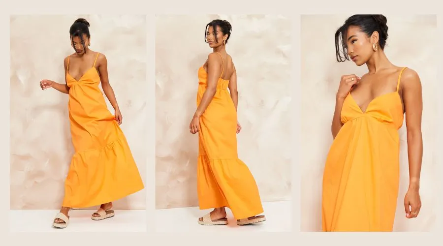 Orange Tiered Strappy Smock Maxi Dress