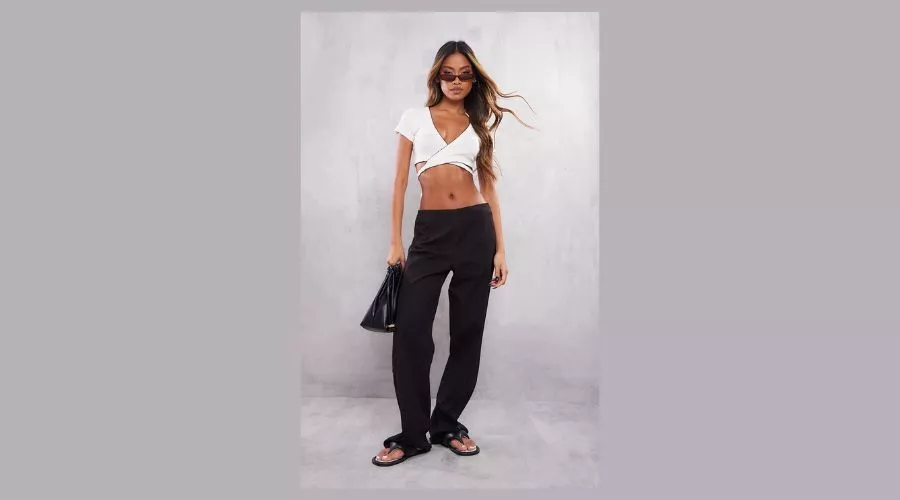 BLACK LINEN LOOK STRAIGHT LEG TROUSERS