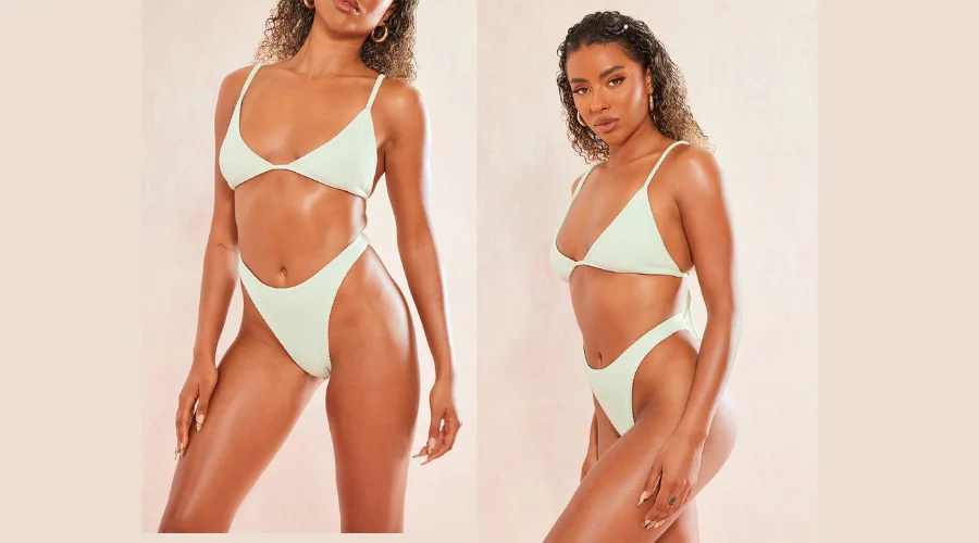 Mint Crinkle Thong Bikini Bottoms