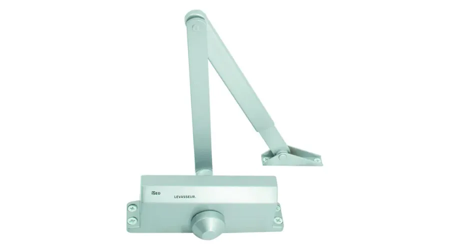 Silver colored door closer