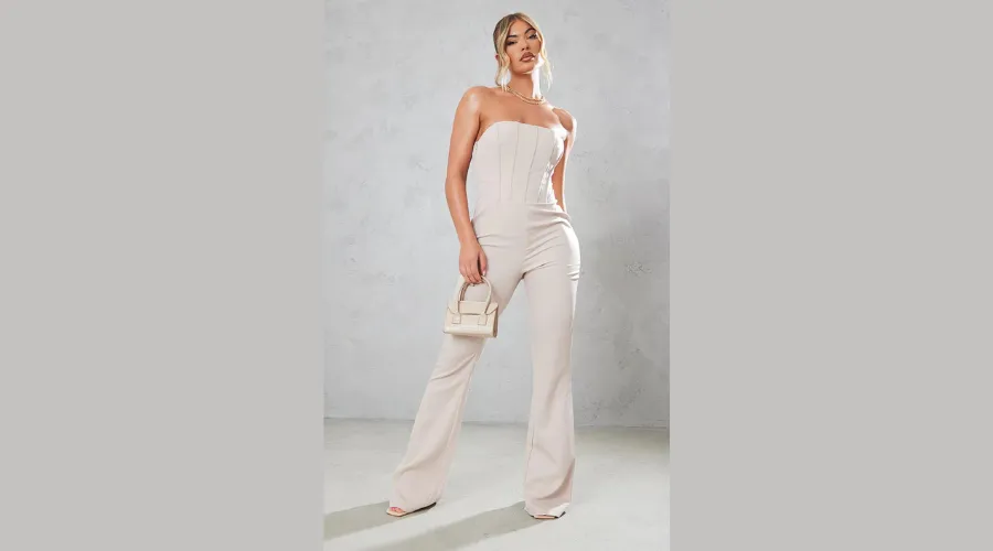 Stone corset bandeau flared jumpsuit