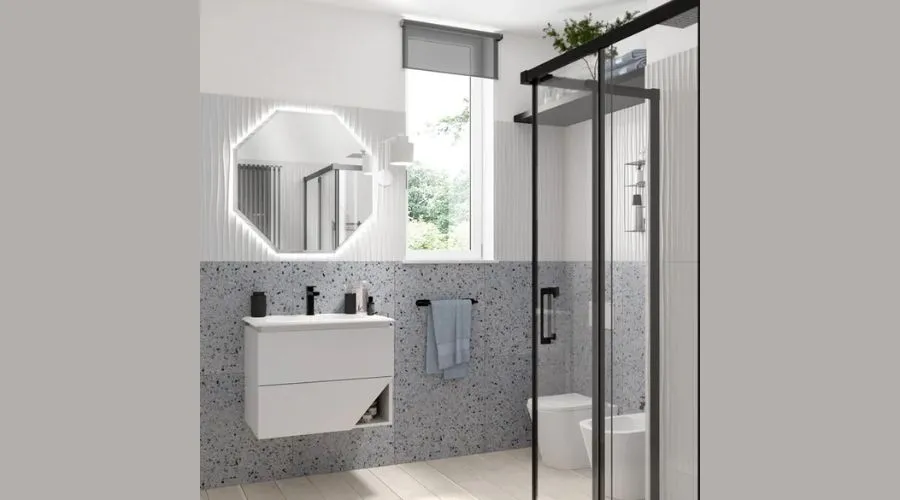 Vintage Asymmetric Bathroom Mirror with Integrated Lighting