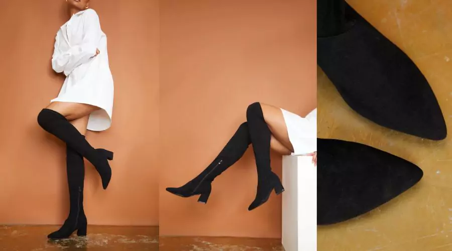 Black Low Block Heel Knee Boot