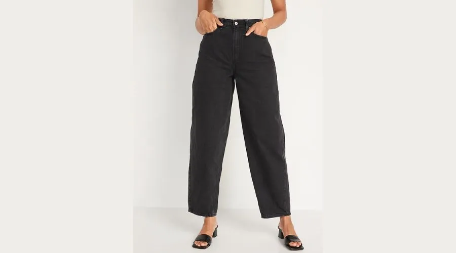 Extra High-Waisted Non-Stretch Black Balloon Ankle Jeans for Women
