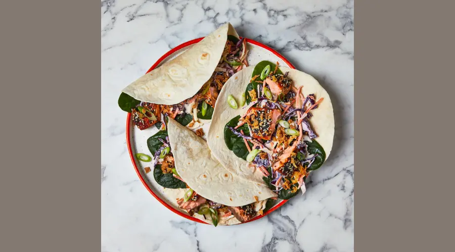Ginger hoisin salmon wraps with Sesame mayo slaw