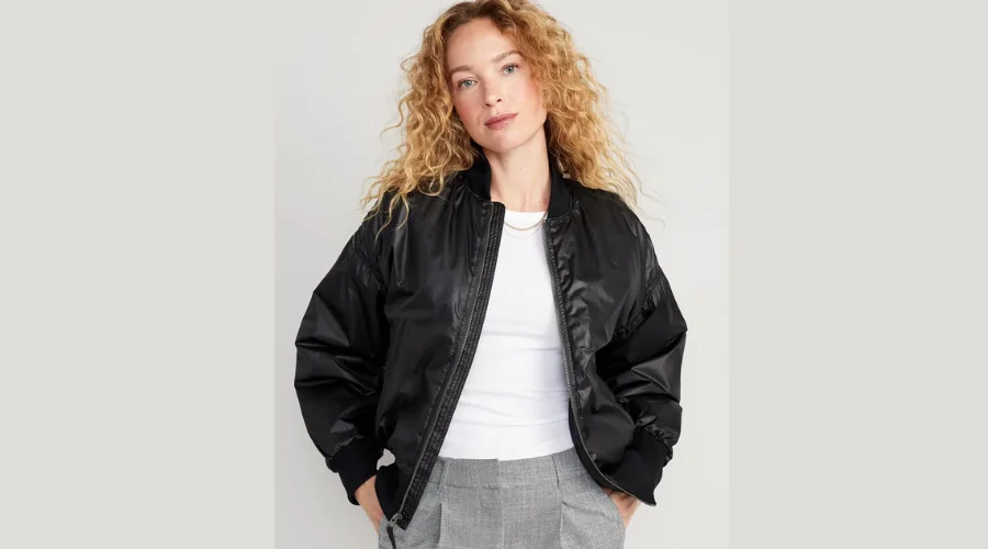 Oversized Water-Resistant Bomber Jacket for Women