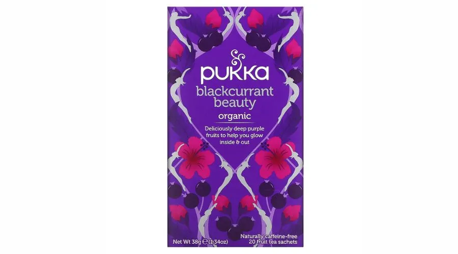 Pukka herbs, organic blackcurrant beauty, caffeine-free, 20 fruit tea sachets, 0.07 oz (1.9 g) Each | Nowandlive