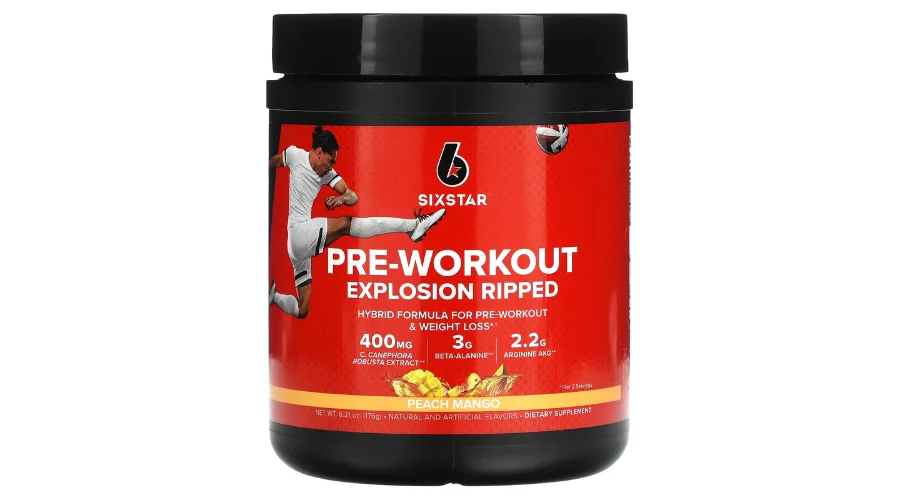 SIXSTAR, Pre-Workout Explosion, Ripped, 6.21 oz (176 g), Peach Mango flavor