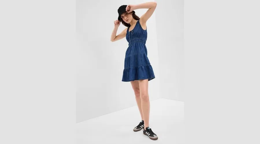 100% Organic Cotton Denim Tiered Mini Dress with Washwell