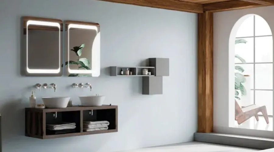 Squer fossil oak bathroom cabinet L 120 x D 48 H 60 cm