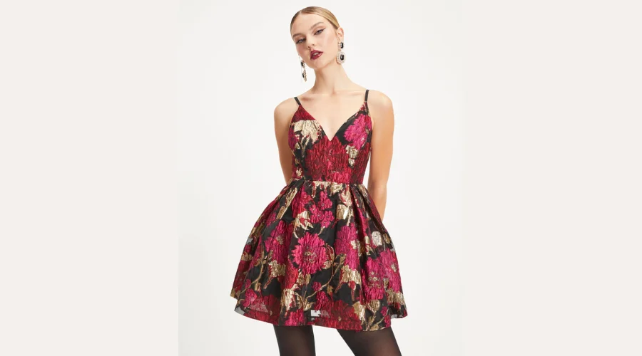 Fairest Of Them All Floral Metallic Organza Mini Dress