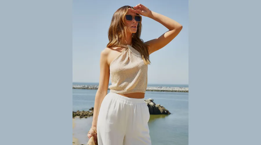 Golden Era Knit Halter Sequin Top