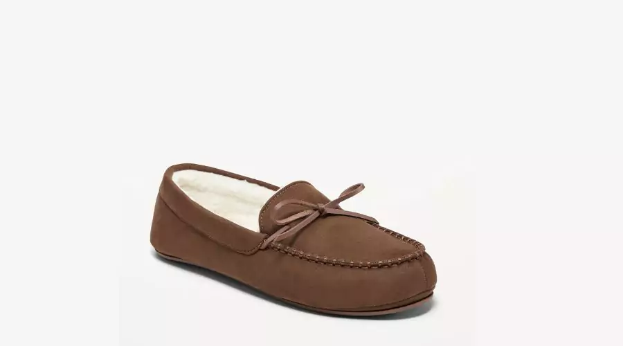 Faux-suede sherpa-lined moccasin slippers for men