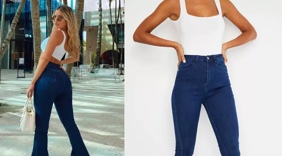 Indigo Raw Hem Extreme Bell Flare Jeans 