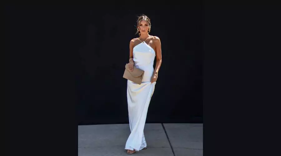 Leave Me Breathless Satin Halter Chain Maxi Dress