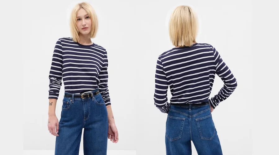 100% Organic Cotton Striped Vintage Crewneck T-Shirt