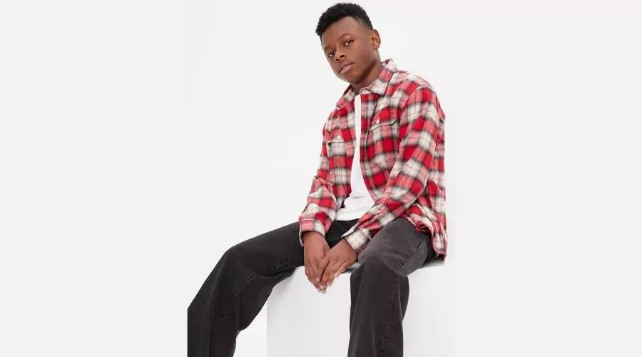 100% Organic cotton flannel shirt - white red plaid