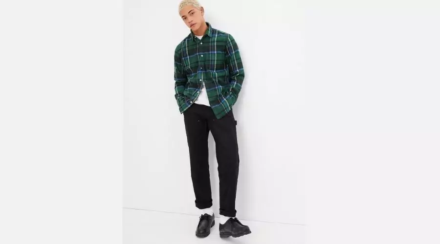 100% Organic cotton midweight flannel shirt - cream green