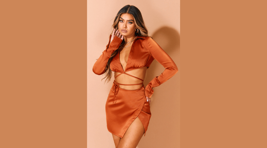 Burnt Orange Satin Tie Wrap Crop Top