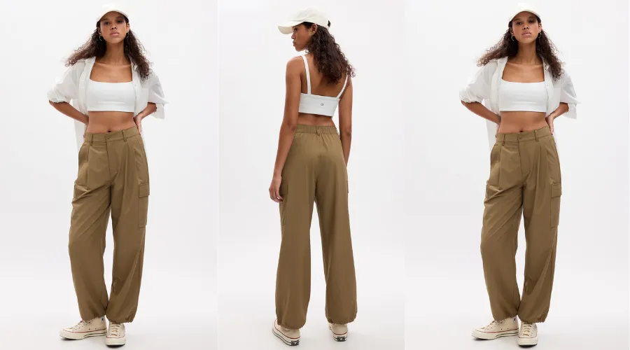 GapFit high rise ripstop parachute cargo pants | Nowandlive
