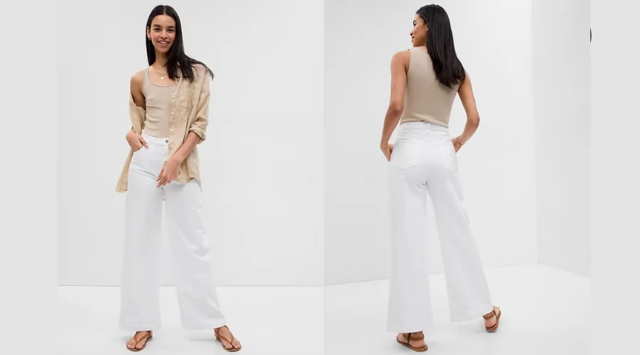 High Rise Stride Wide-Leg Ankle Jeans with Washwell- Optic White