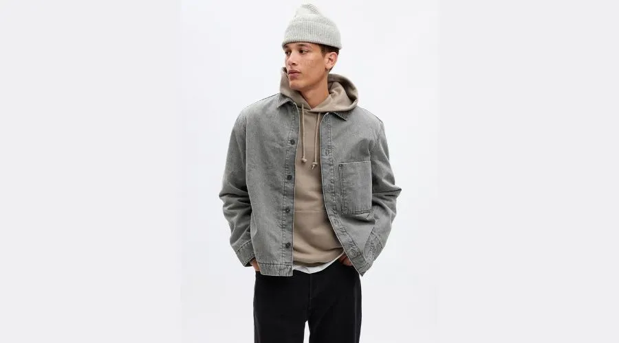 Lined denim chore jacket with washwell