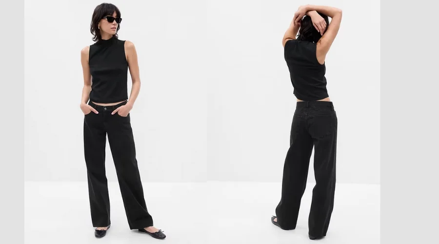 Low Rise Stride Wide-Leg Jeans with Washwell_- Black Wash