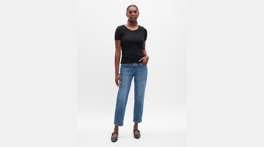 Maternity True Waistband Full Panel Girlfriend Jeans With Washwell