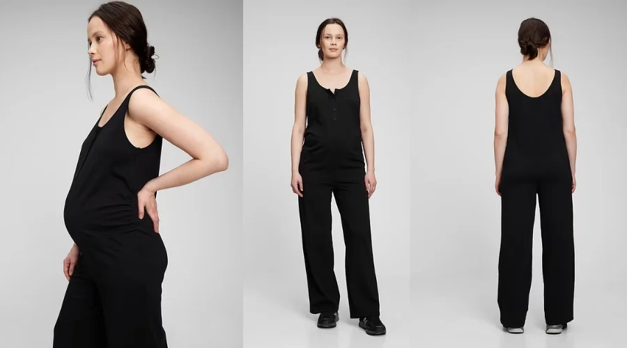 Maternity knit button-front jumpsuit