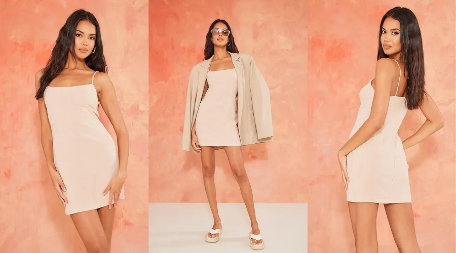 Minimalistic vibe Strappy shift detailed linen dress | Nowandlive