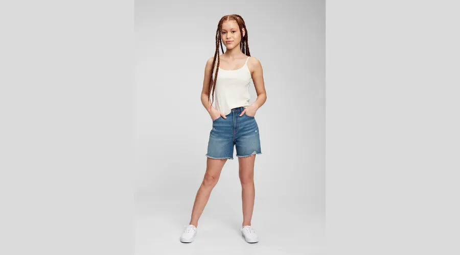 Teen sky high rise denim shorts with washwell
