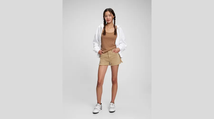 Teen sky high rise khaki shorts with washwell