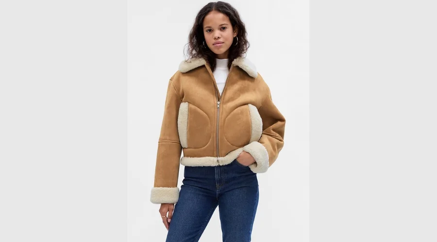 Vegan suede Sherpa-trim jacket
