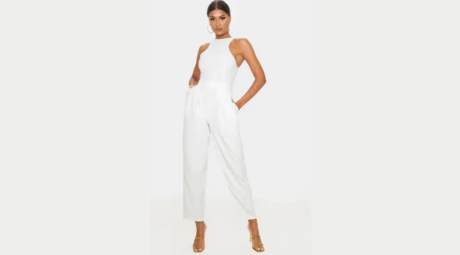 White Back Pocket Detail Racer Jumpsuit