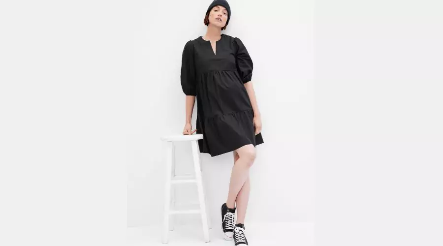Maternity puff sleeve tiered dress