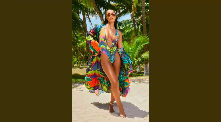 Multi tropical frilly beach kimono