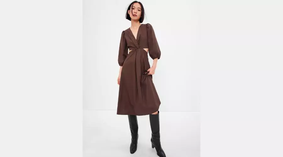 Puff sleeve cutout midi dress