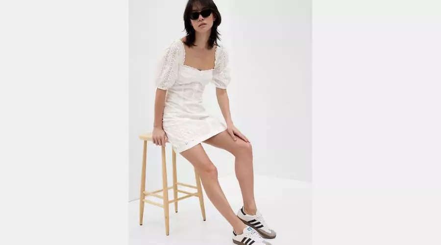 Puff sleeve eyelet mini dress