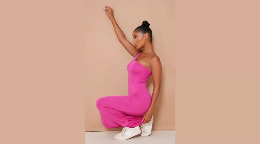 Hot pink one shoulder sleeveless midaxi dress