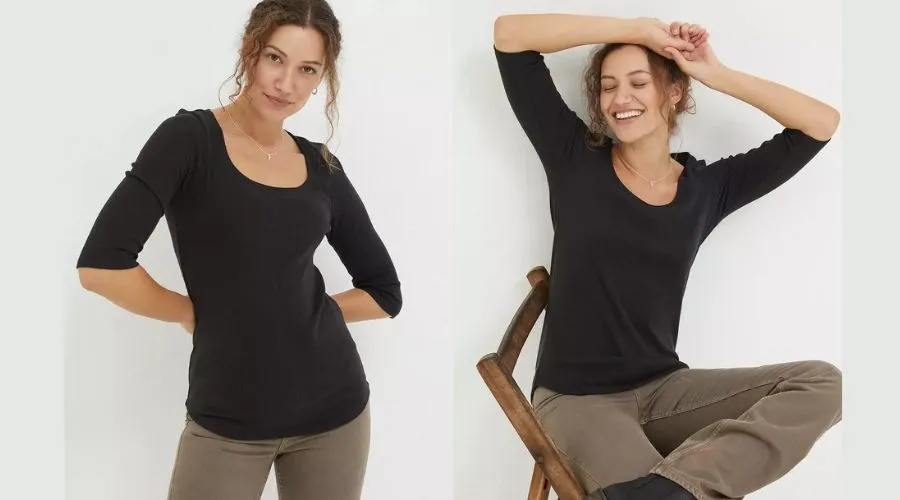Susie Square Neck Rib Top Black