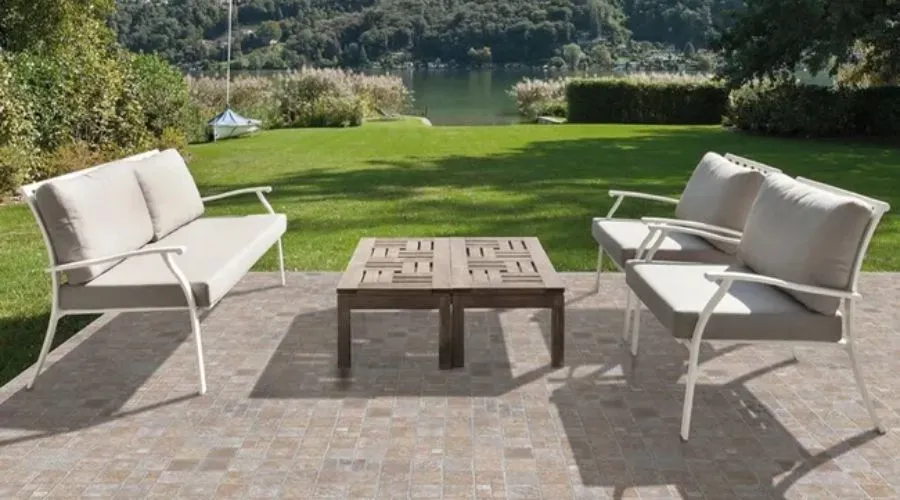 Outdoor pavement floor tile, 31x31 cm thk. 7 mm beige stone effect