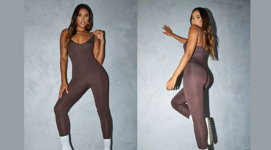 Chocolate Basic Strappy Plunge Jumpsuit