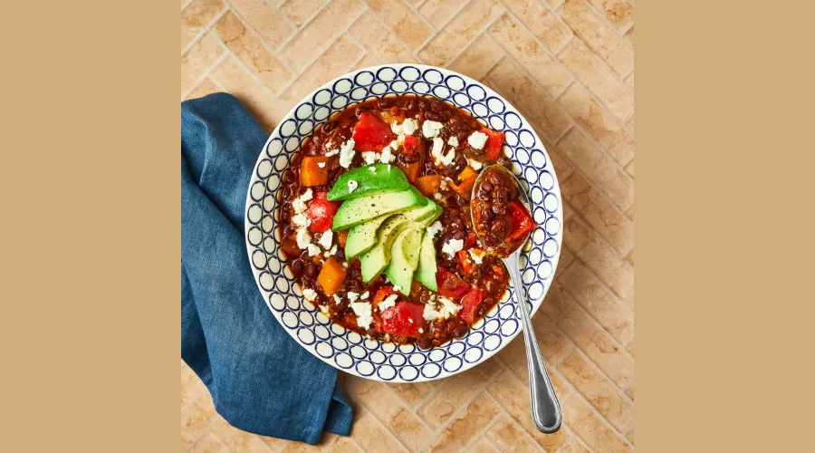 Black Bean & Squash Chilli With Feta And Avocado
