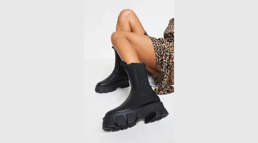 Black Extreme Chunky Sole Calf High Chelsea Boots