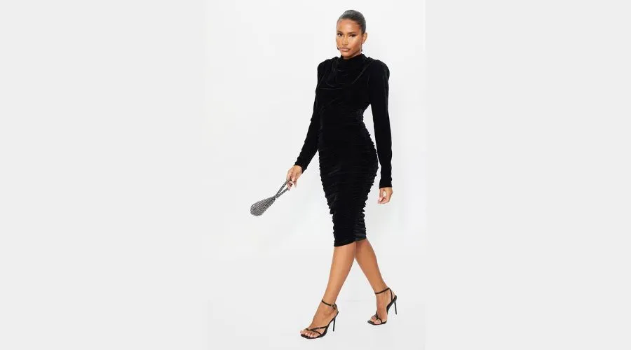 Black velvet high neck dress