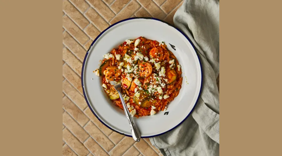 King Prawn, Tomato & Courgette Orzotto With Feta