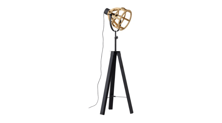Matrix floor lamp with wood/black tripod, metal, H 173 cm, E27 BRILLIANT