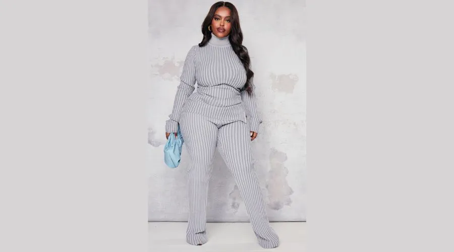 Plus Grey Rib Knitted Trousers 