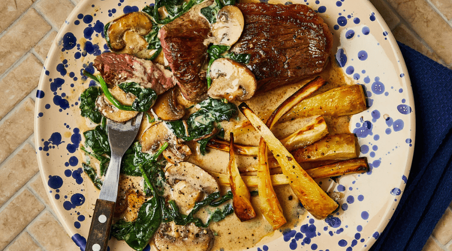 Rump Steak With Creamy Mushroom Sauce And Chips